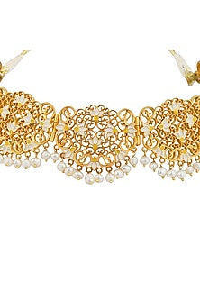 Gold Plated Motif & Pearl Choker Necklace