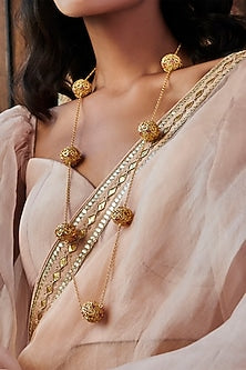 Gold Plated Beads & Pearl Long Necklace