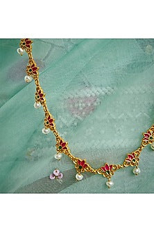 Gold Plated Long Necklace With Pearls