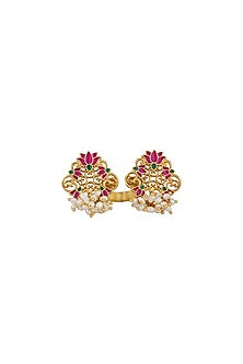 Gold Plated Enamel & Pearl Open Ring