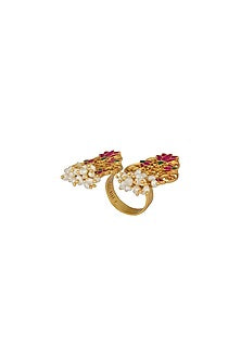 Gold Plated Enamel & Pearl Open Ring