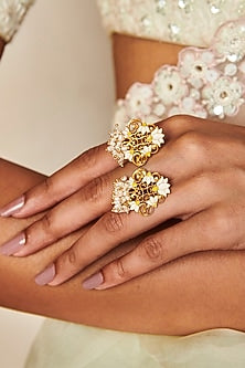 Gold Plated Pearl & Enamel Open Ring