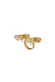 Gold Plated Pearl & Enamel Open Ring