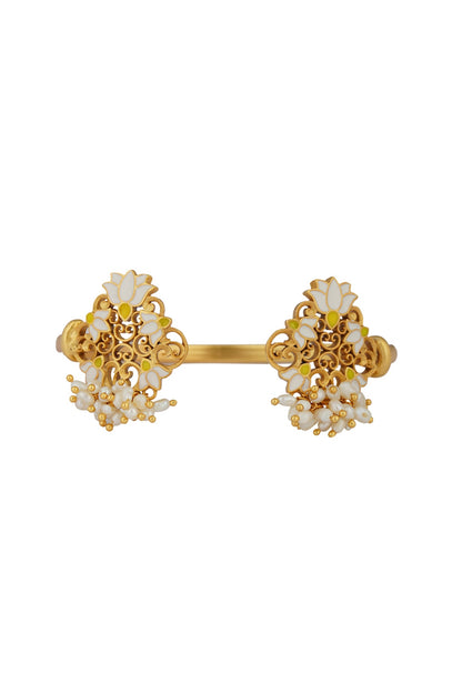 Gold Plated Pearl & Enamel Cuff Bracelet