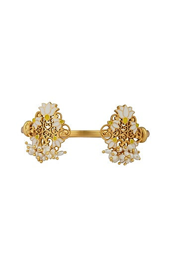Gold Plated Pearl & Enamel Cuff Bracelet