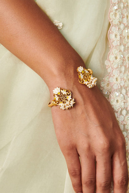 Gold Plated Pearl & Enamel Cuff Bracelet