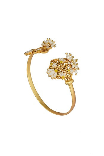 Gold Plated Pearl & Enamel Cuff Bracelet