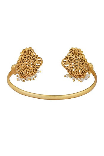 Gold Plated Pearl & Enamel Cuff Bracelet
