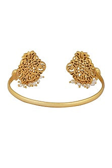 Gold Plated Pearl & Enamel Cuff Bracelet