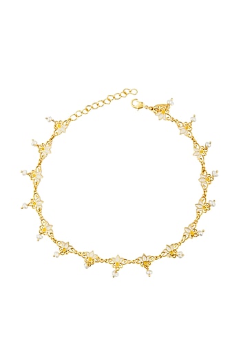 Gold Plated Pearl & Enamel Anklet