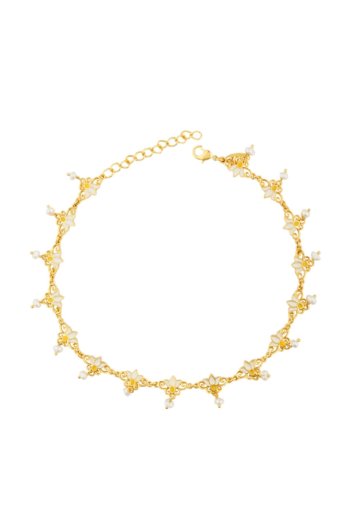 Gold Plated Pearl & Enamel Anklet