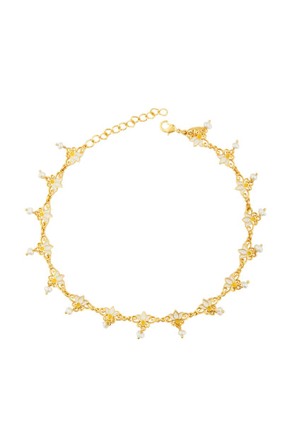 Gold Plated Pearl & Enamel Anklet
