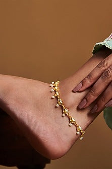 Gold Plated Pearl & Enamel Anklet