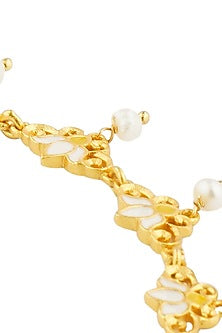 Gold Plated Pearl & Enamel Anklet