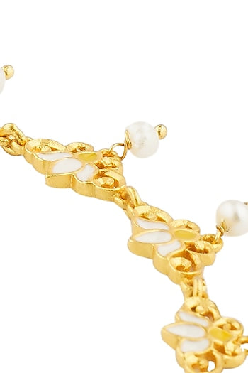 Gold Plated Pearl & Enamel Anklet