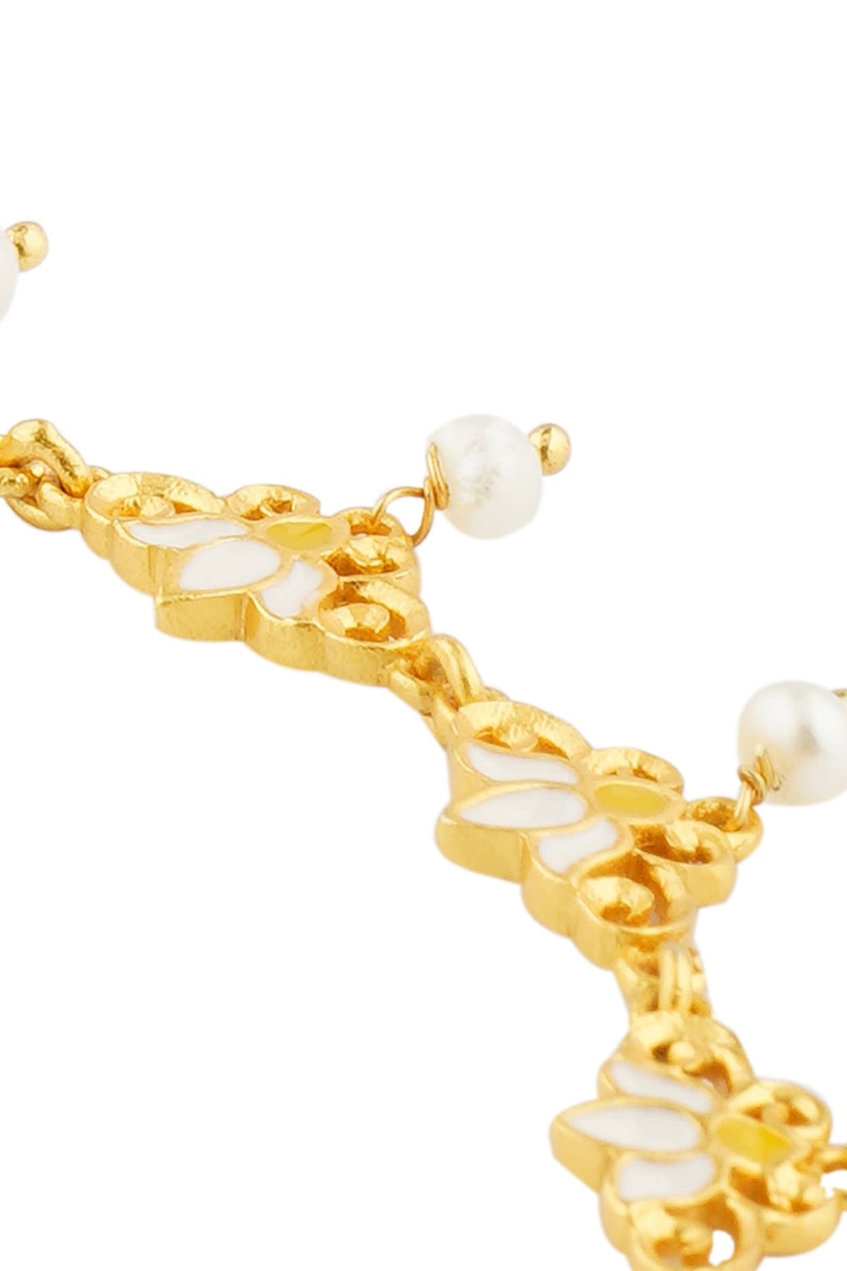 Gold Plated Pearl & Enamel Anklet
