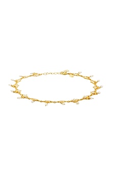 Gold Plated Pearl & Enamel Anklet