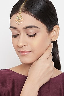 Gold Plated Floral Beaded Maang Tikka