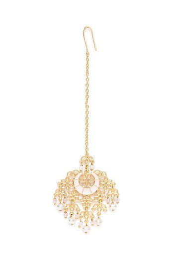 Gold Plated Pearl & Beaded Maang Tikka