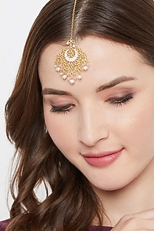 Gold Plated Pearl & Beaded Maang Tikka