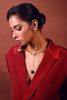 Gold Finish Gold Ball Dangler Earrings