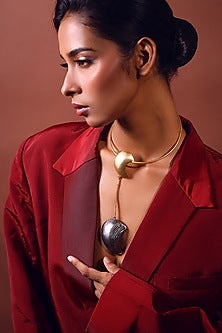 Two-Tone Finish Round Pendant Long Necklace