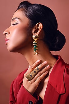 Gold Finish Emerald Stone Dangler Earrings