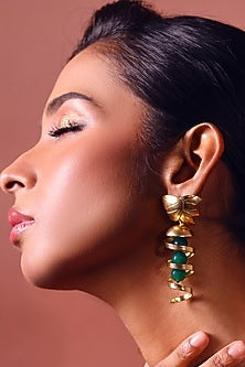 Gold Finish Emerald Stone Dangler Earrings