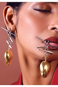 Two-Tone Finish Lotus Dangler Earrings