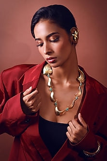 Gold Finish Emerald Stone Necklace