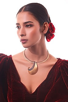 Two-Tone Finish Crescent Moon Necklace