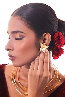 Gold Finish Leaf Stud Earrings