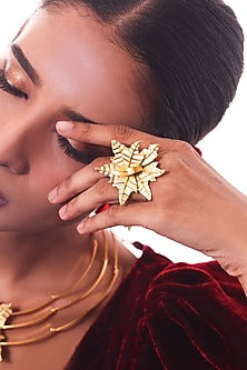 Gold Finish Maple Leaf Ring