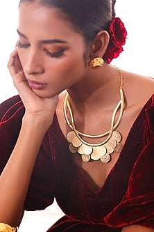 Gold Finish Brass Layered Necklace