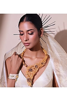 Two-Tone Finish Woven Wire Mesh Long Necklace