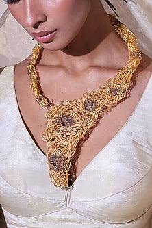 Two-Tone Finish Woven Wire Mesh Long Necklace