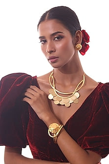 Gold Finish Round Ornate Bracelet