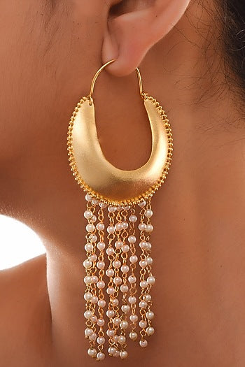 Gold Finish Pearl Dangler Earrings