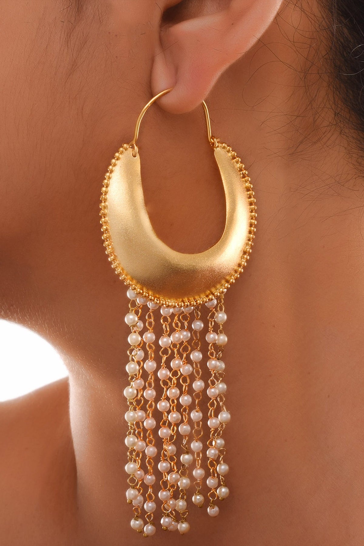 Gold Finish Pearl Dangler Earrings