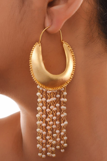Gold Finish Pearl Dangler Earrings