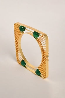 Gold Finish Green Beaded Bracelet