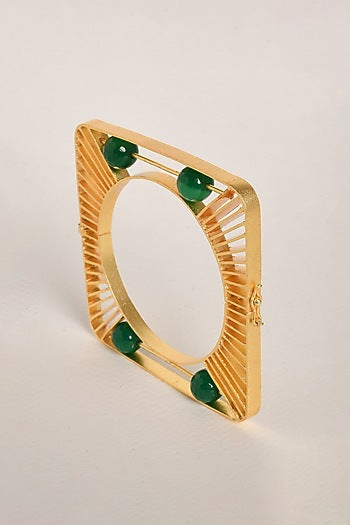 Gold Finish Green Beaded Bracelet