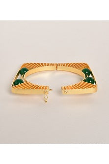 Gold Finish Green Beaded Bracelet