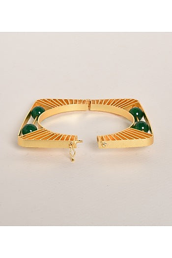 Gold Finish Green Beaded Bracelet