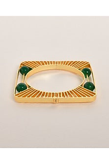 Gold Finish Green Beaded Bracelet