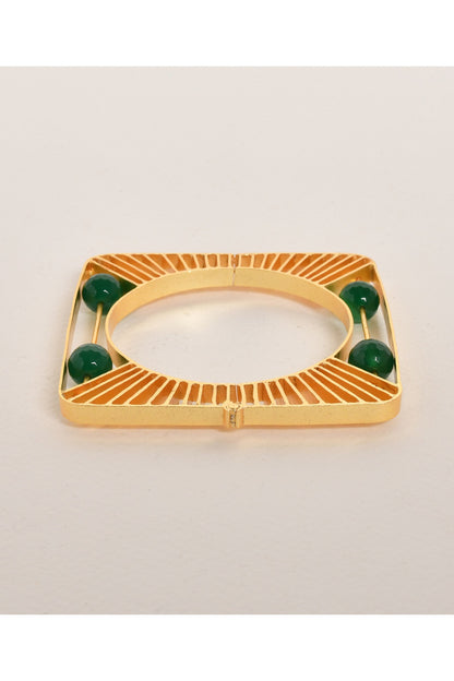 Gold Finish Green Beaded Bracelet