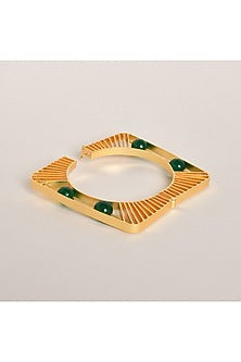 Gold Finish Green Beaded Bracelet