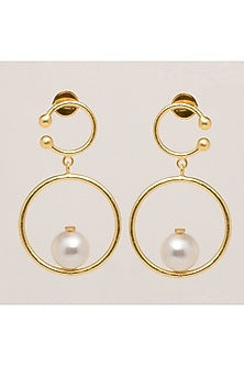 Gold Finish Swarovski Pearl Long Earrings