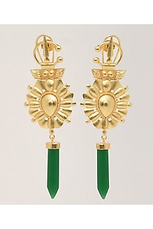 Gold Finish Synthetic Emerald Dangler Earrings