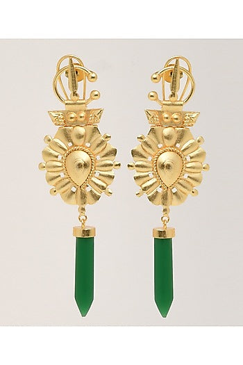 Gold Finish Synthetic Emerald Dangler Earrings